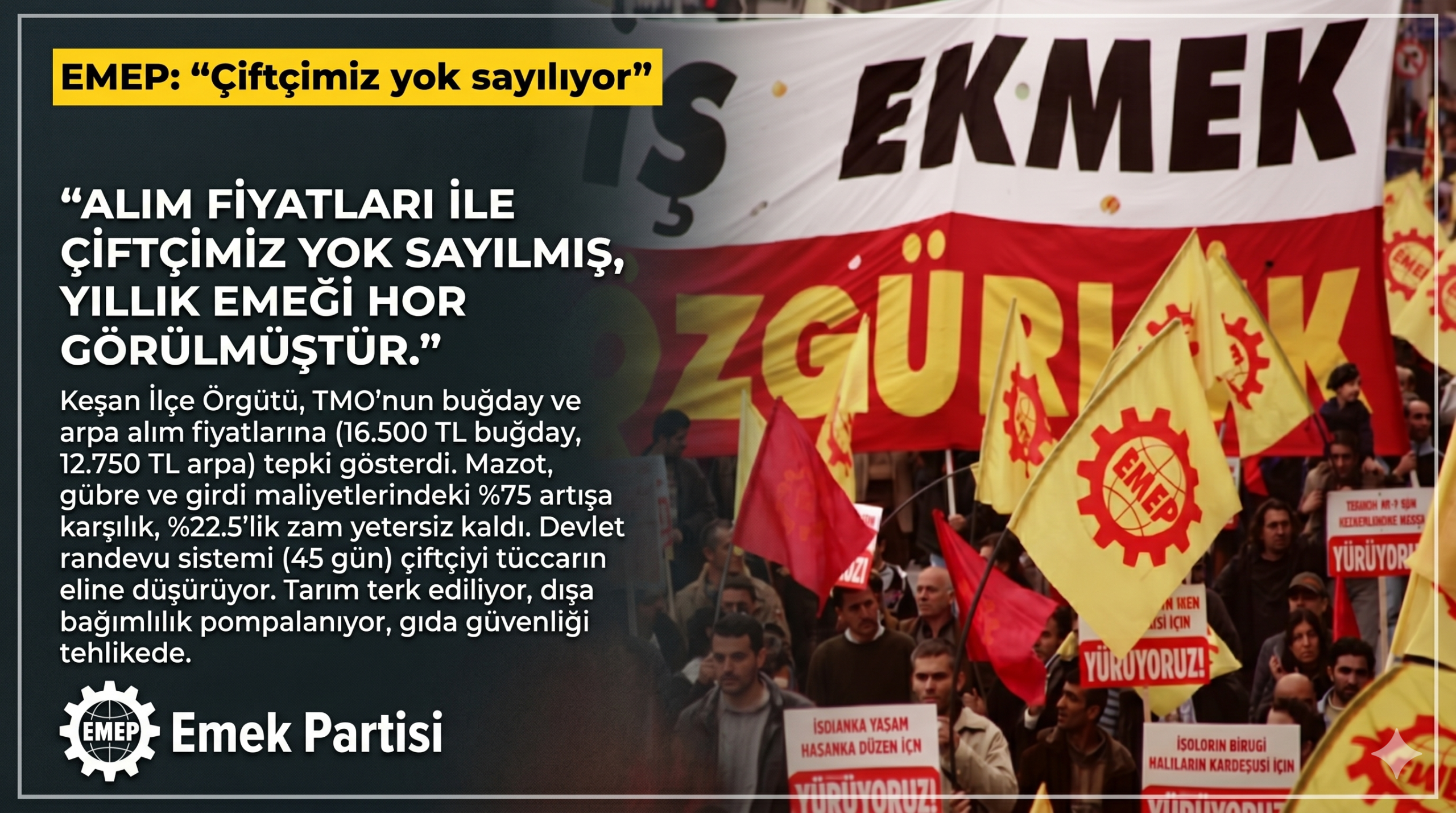 EMEP: “Çiftçimiz yok sayılıyor”
