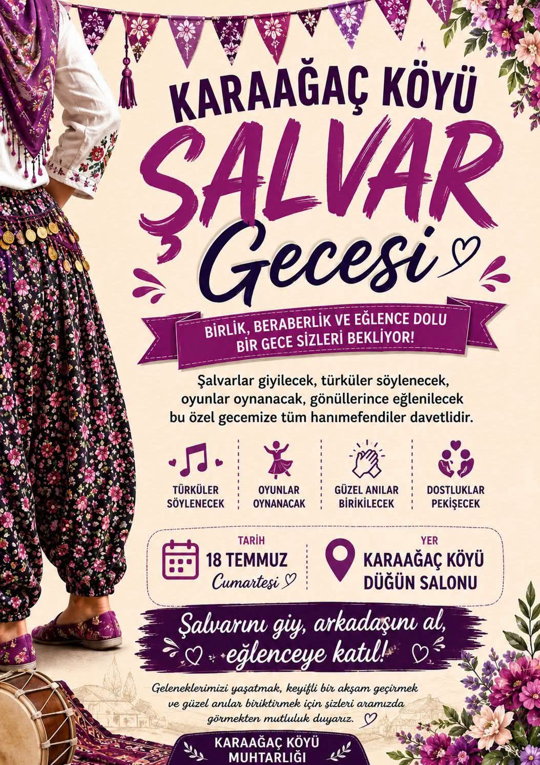 Karaağaç Şalvar Gecesi 18 Temmuz’da
