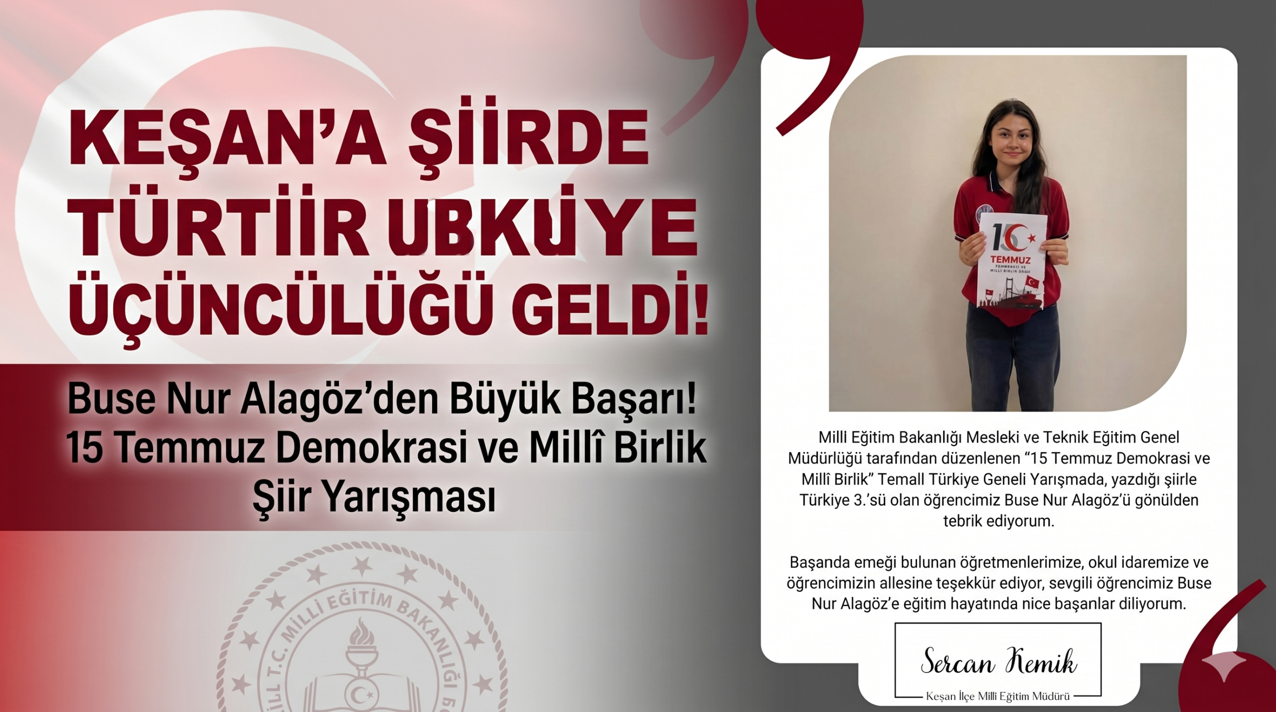 Keşan’a şiirde Türkiye üçüncülüğü geldi!