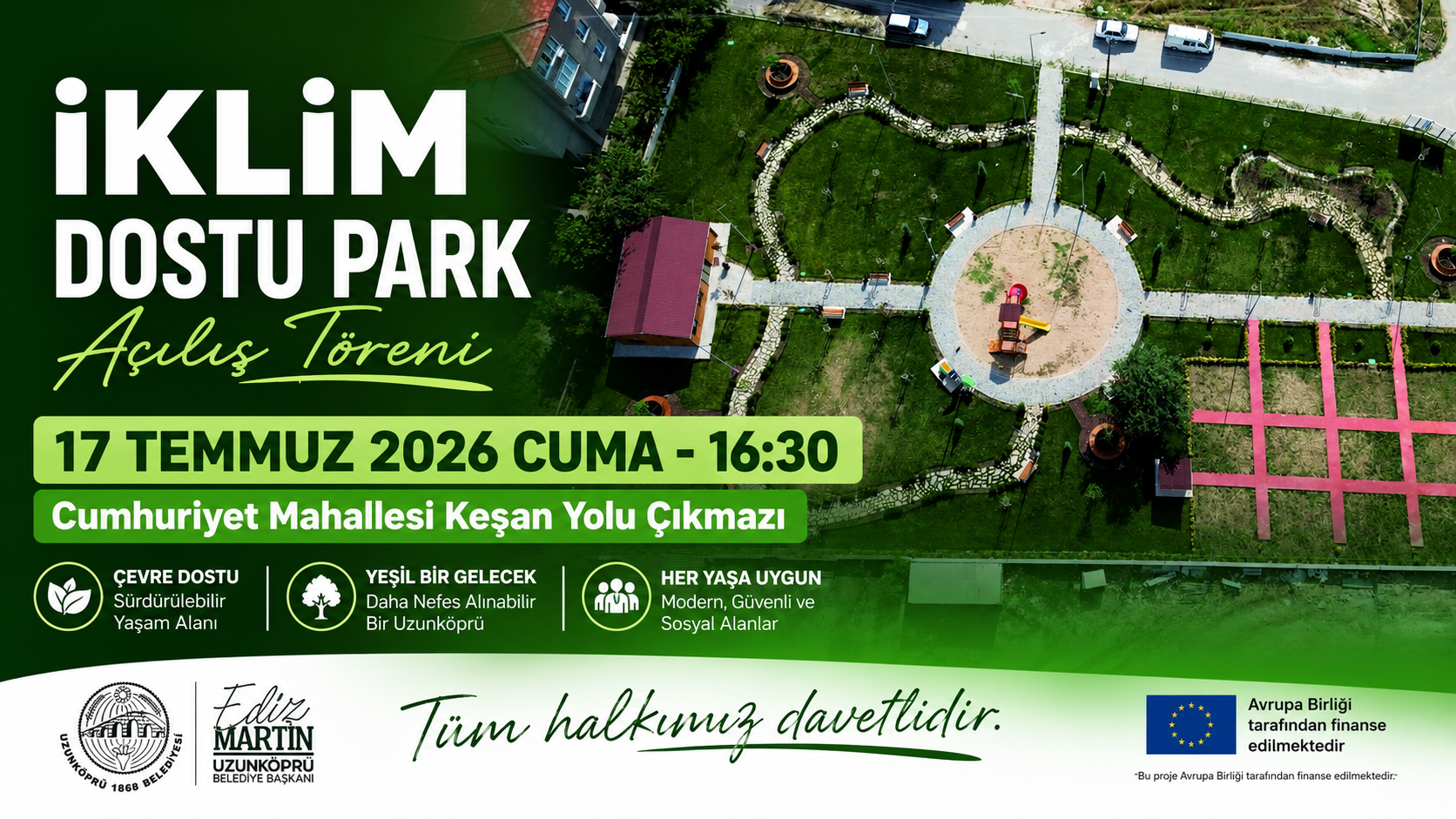 Uzunköprü’de AB Hibeli “İklim Dostu Park” yarın hizmete açılıyor