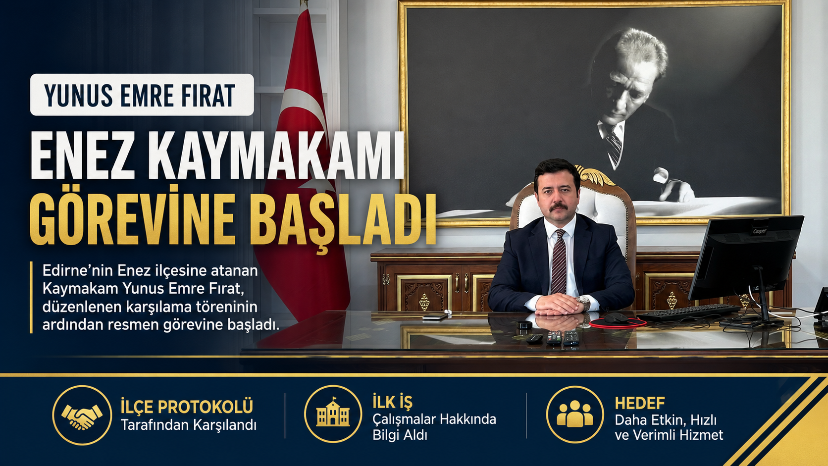 Enez’de Kaymakam Yunus Emre Fırat görevine başladı