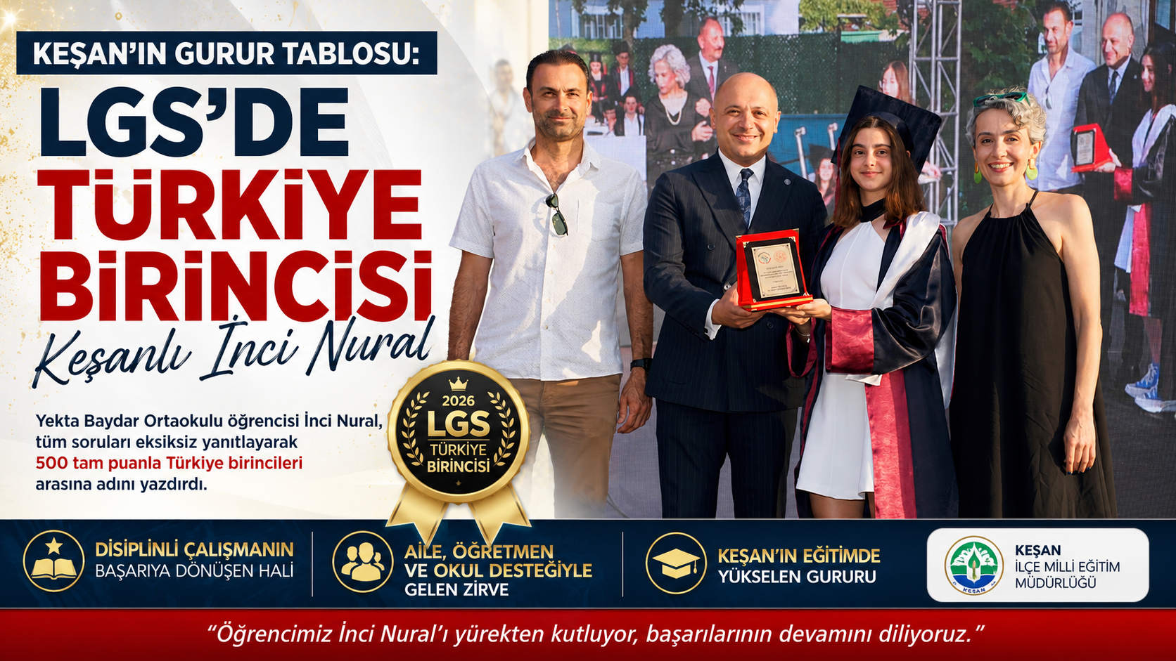 LGS’de Türkiye birincisi Keşanlı İnci Nural