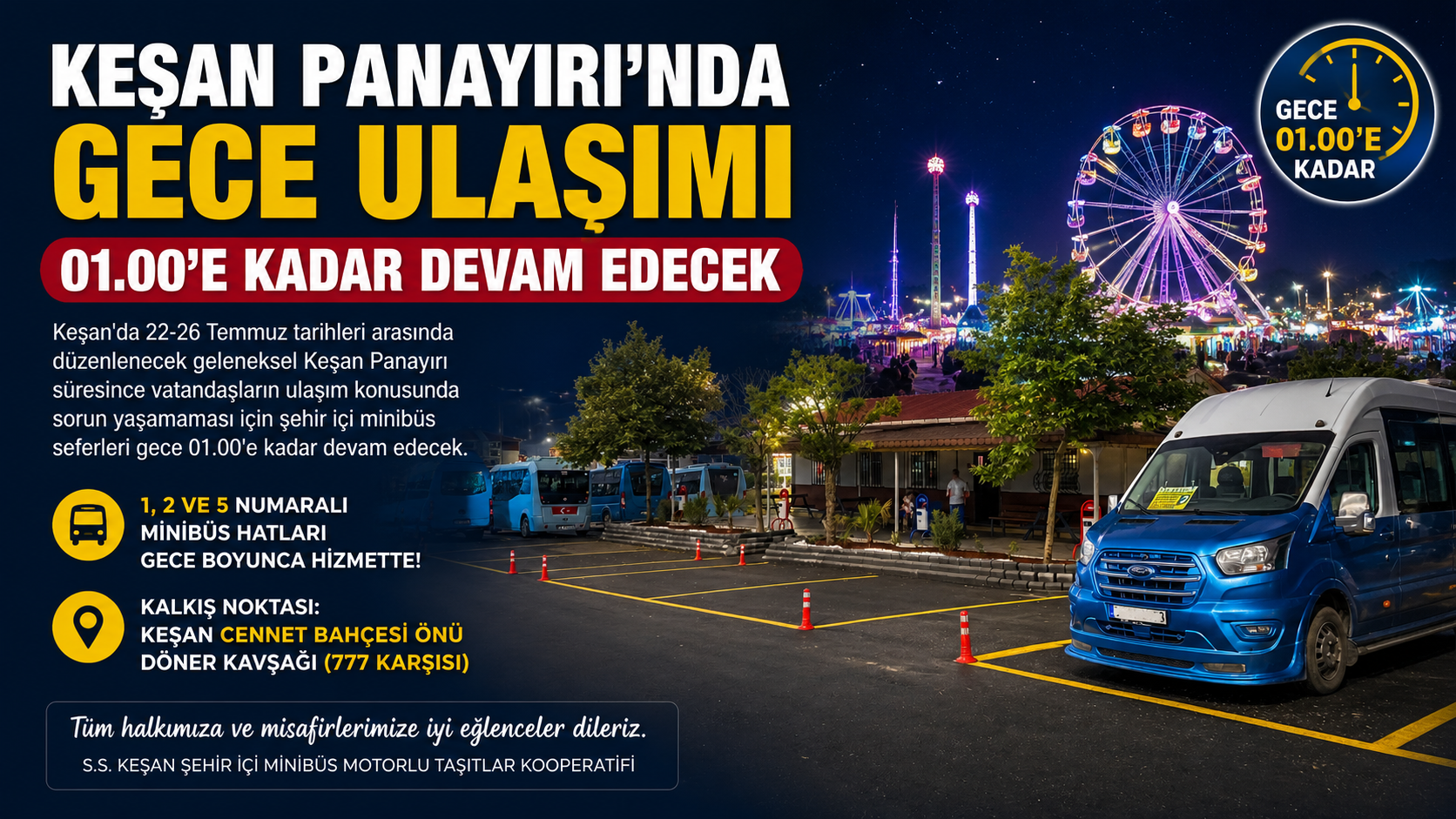 Keşan Panayırı’nda gece ulaşımı 01.00’e kadar devam edecek