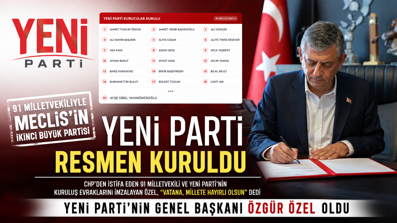 Yeni Parti resmen kuruldu. Genel Başkan Özgür Özel