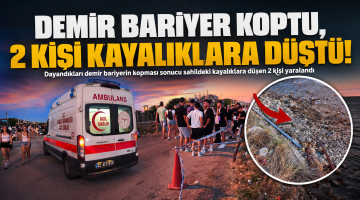 Dayandıkları bariyer kopunca 2 kişi kayalıklara düştü