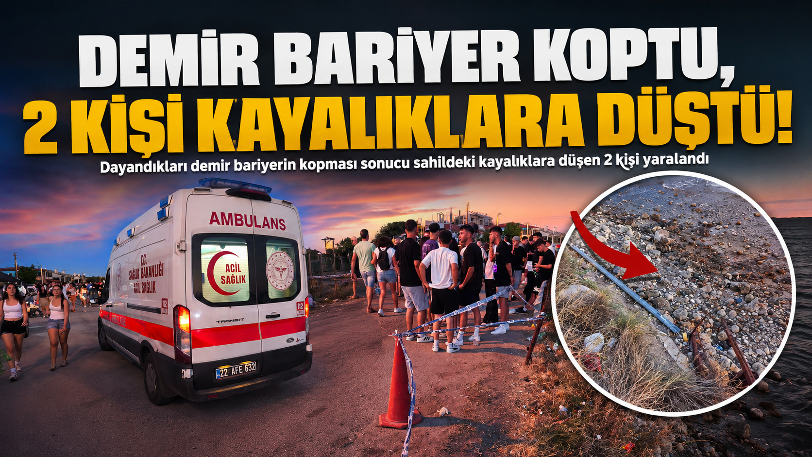 Dayandıkları bariyer kopunca 2 kişi kayalıklara düştü