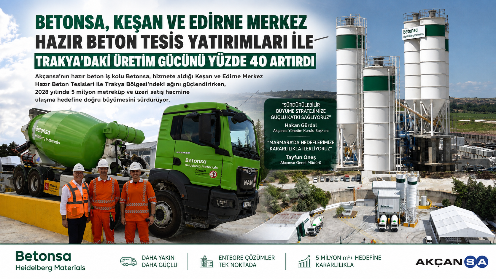 Betonsa, Trakya’daki üretim gücünü yüzde 40 artırdı