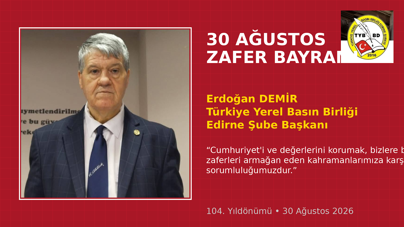 Erdoğan Demir’den 30 Ağustos Zafer Bayramı açıklaması