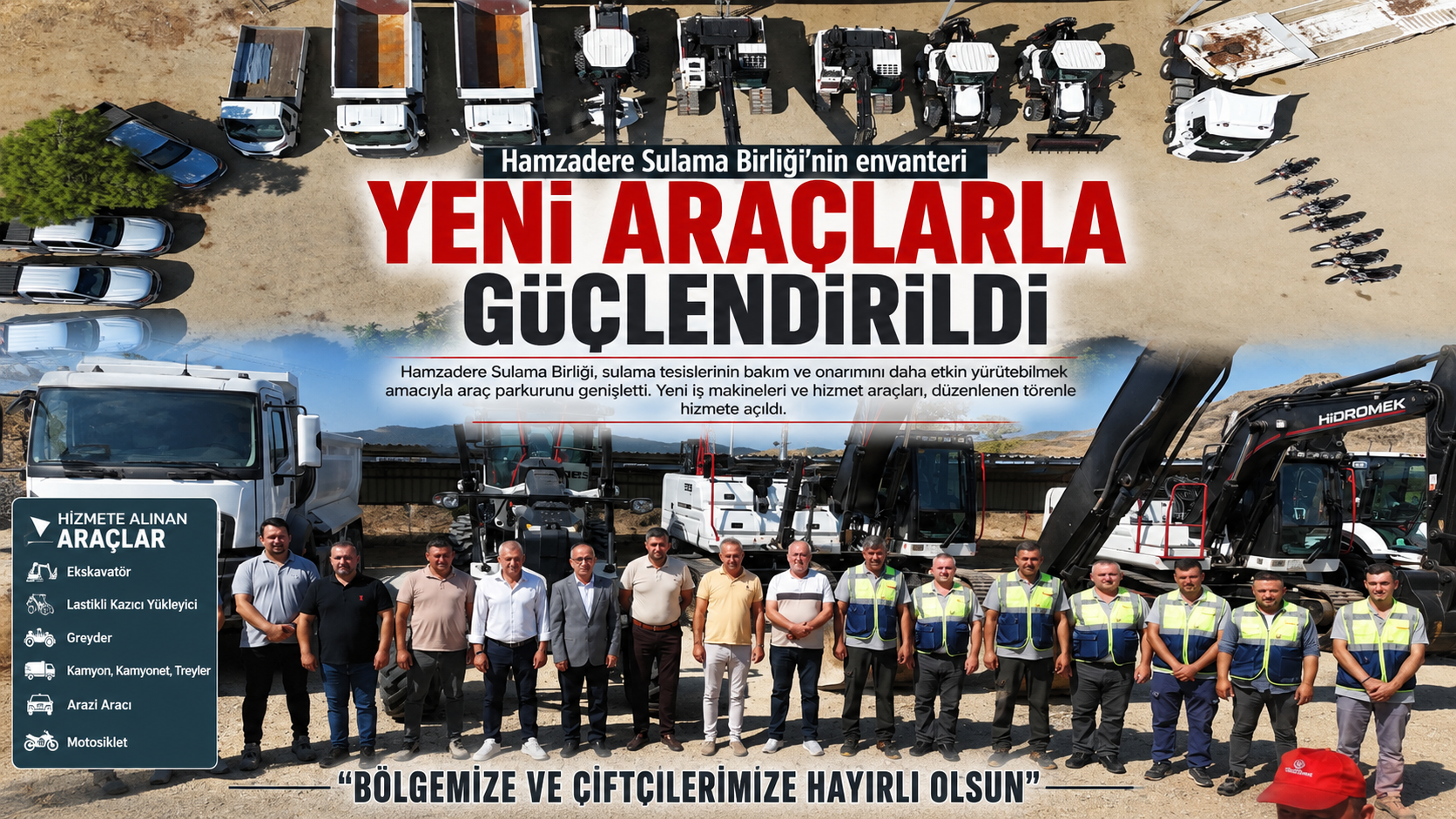 Hamzadere Sulama Birliği yeni araçlarla güçlendirildi