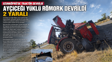 Ayçiçeği yüklü römork devrildi, 2 yaralı
