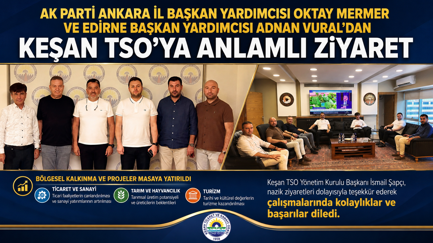 Oktay Mermer ve Adnan Vural’dan Keşan TSO’ya ziyaret