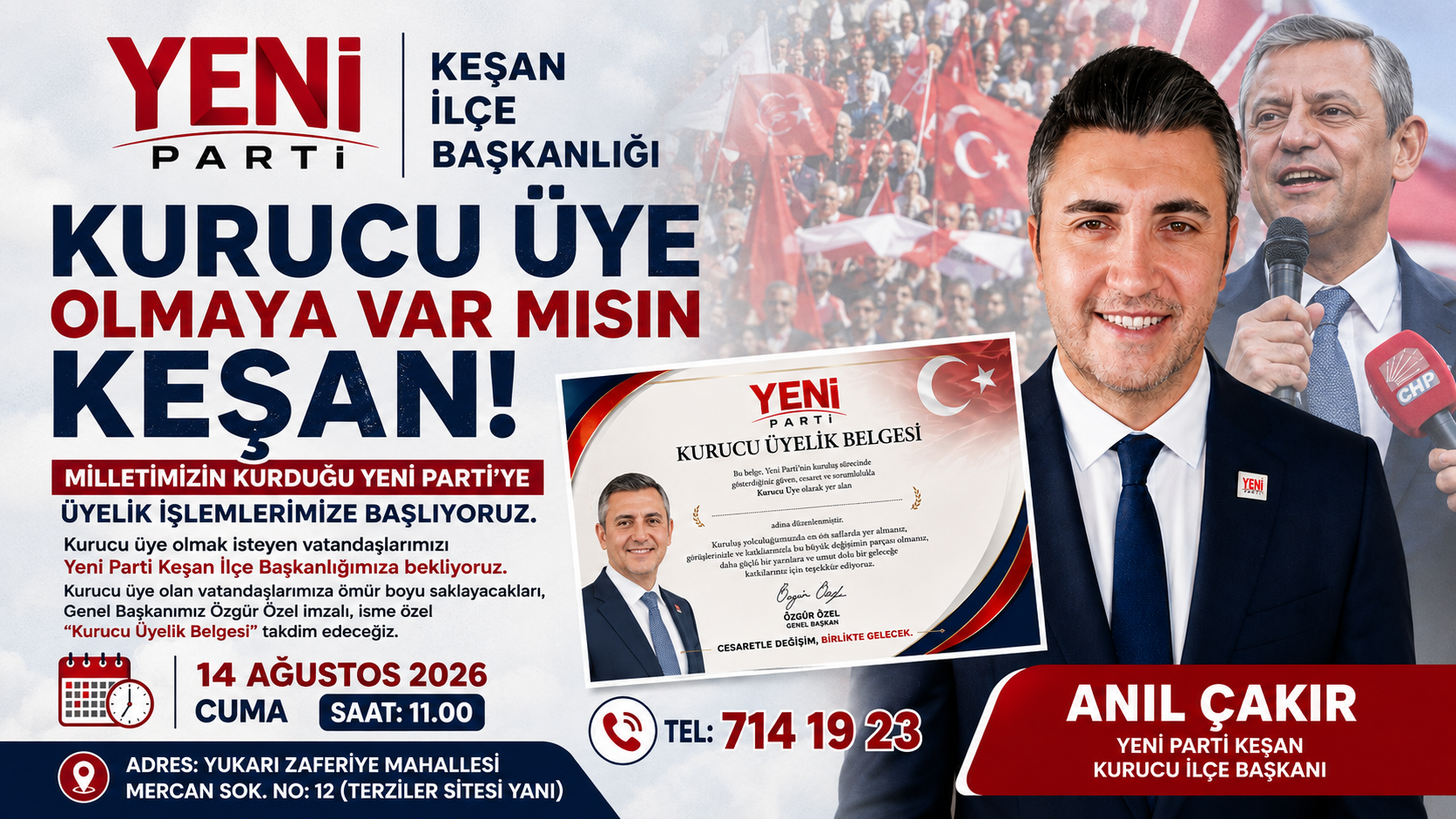 Yeni Parti Keşan İlçe Başkanlığı’ndan kurucu üye çağrısı