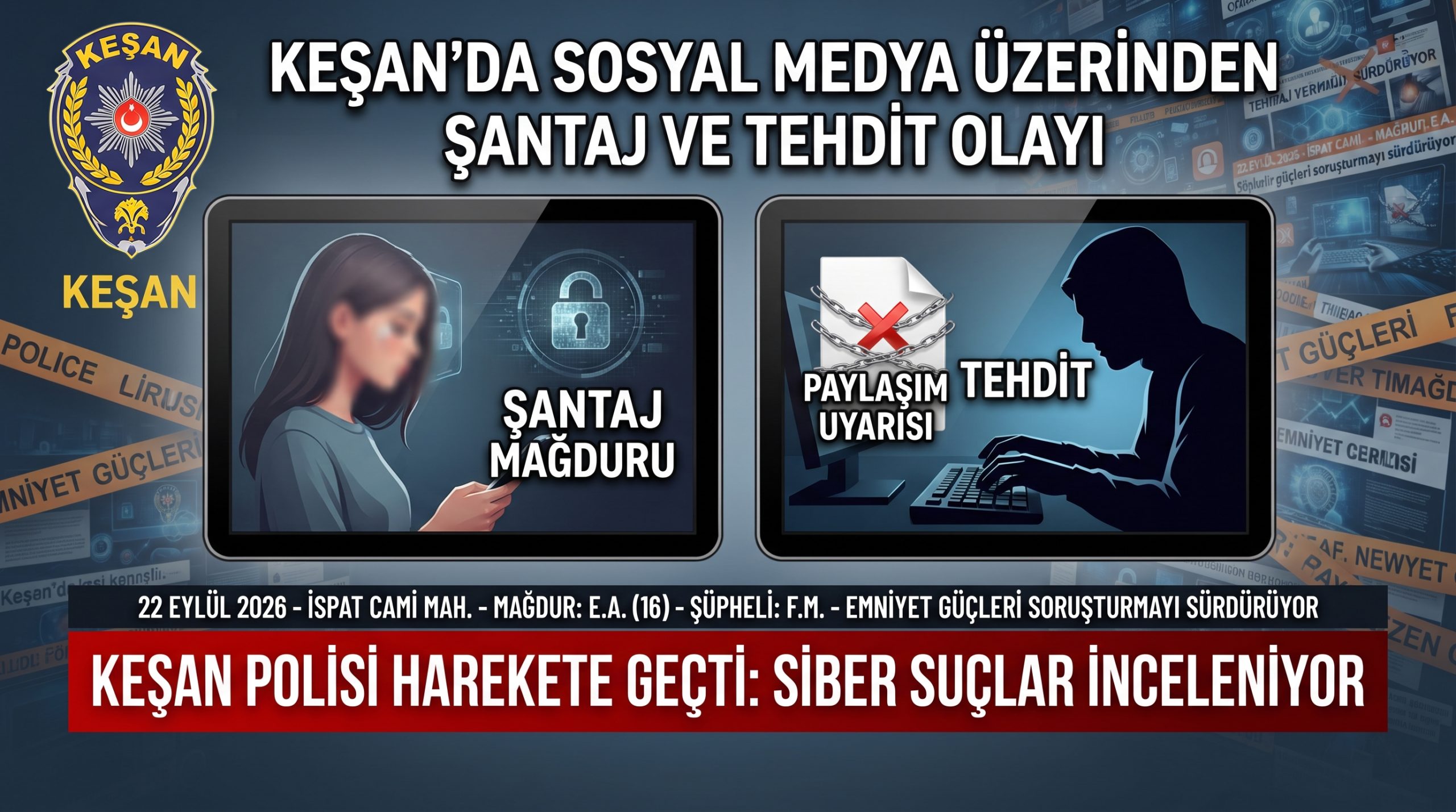 Keşan’da sosyal medya üzerinden şantaj ve tehdit olayı