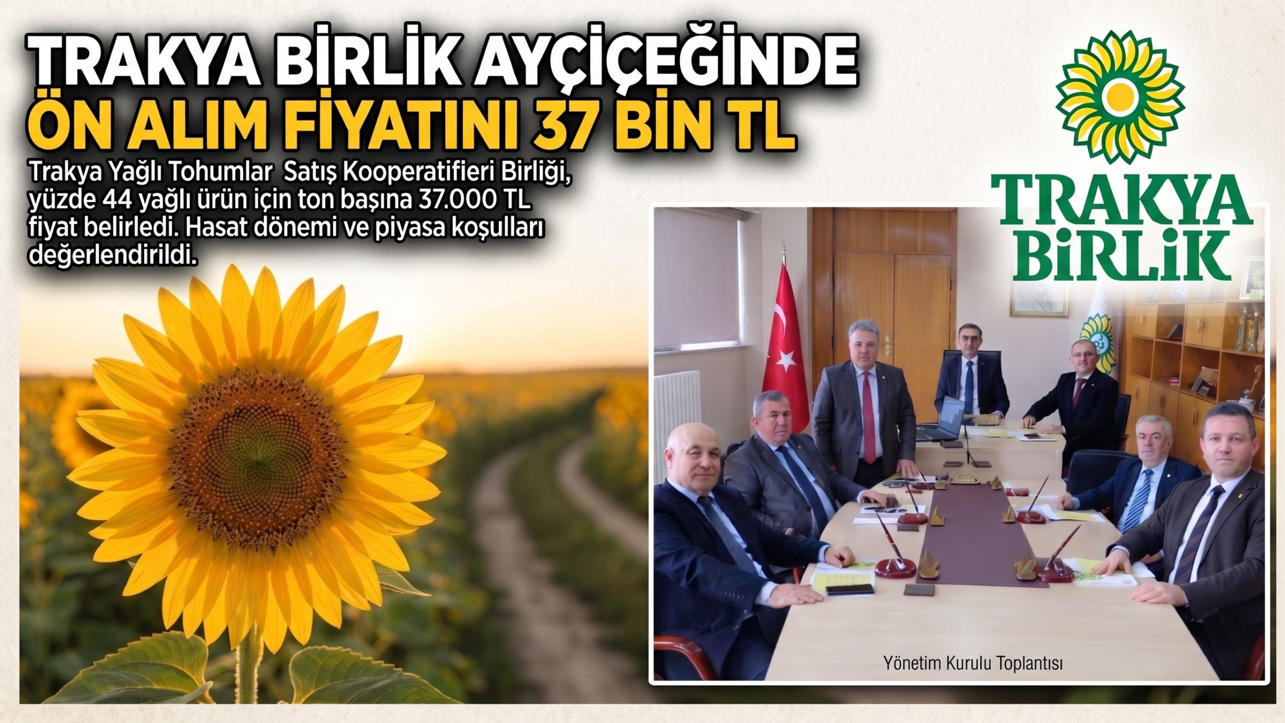 Trakya Birlik’ten ayçiçeği üreticisine müjde
