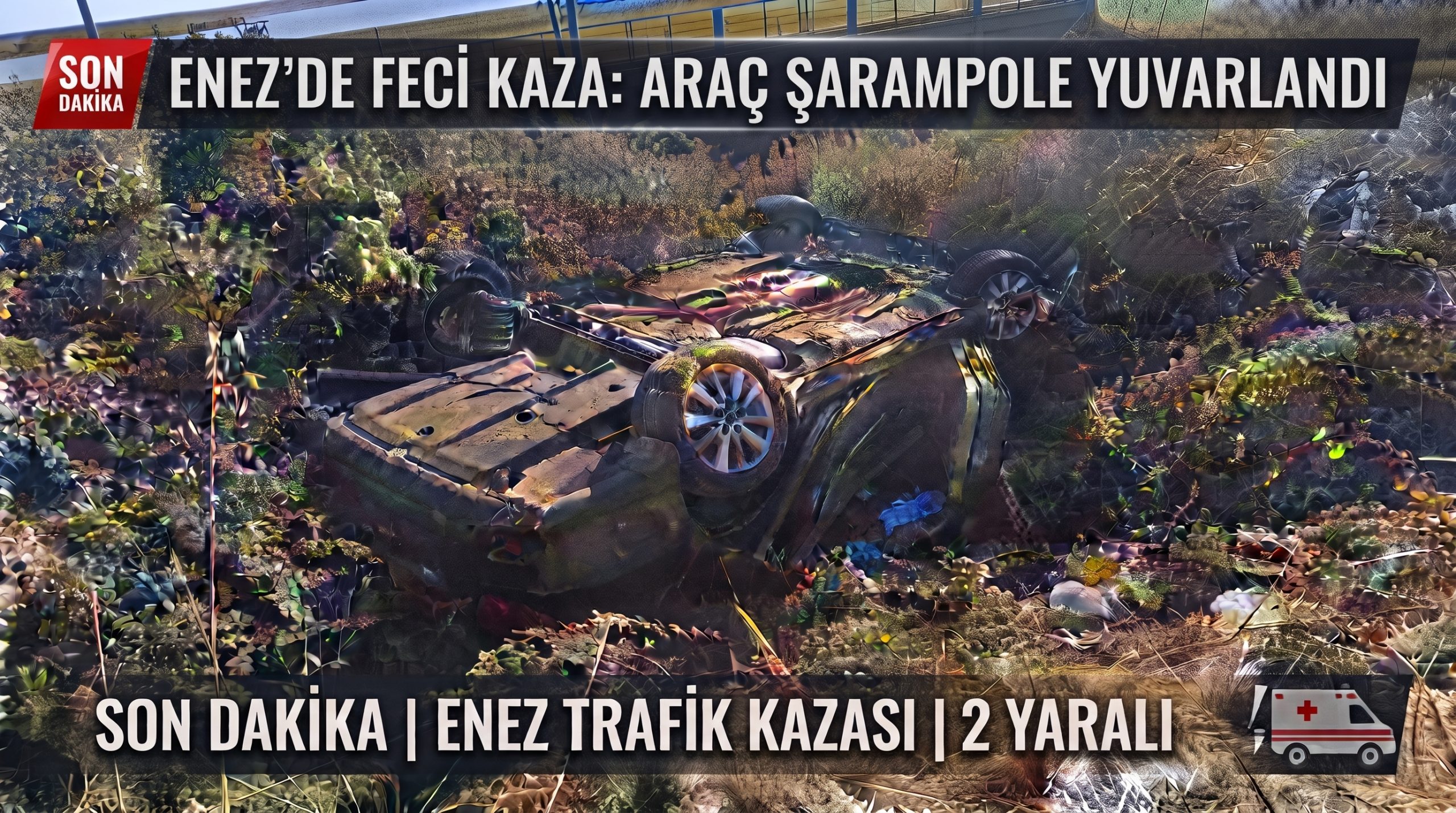Enez’de otomobil şarampole devrildi: 2 yaralı