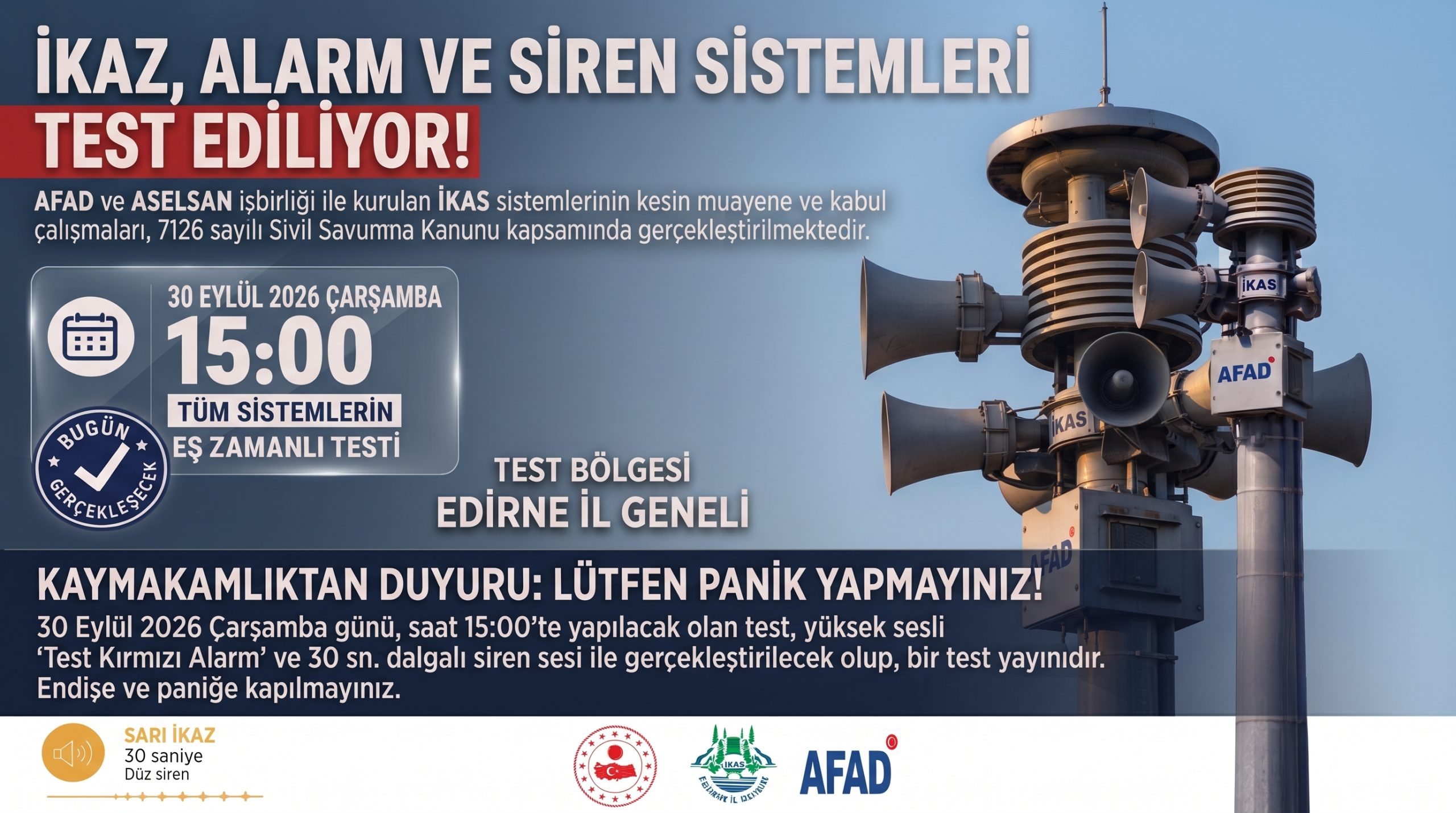 Keşan Kaymakamlığından Panik Yapılmaması için uyarı