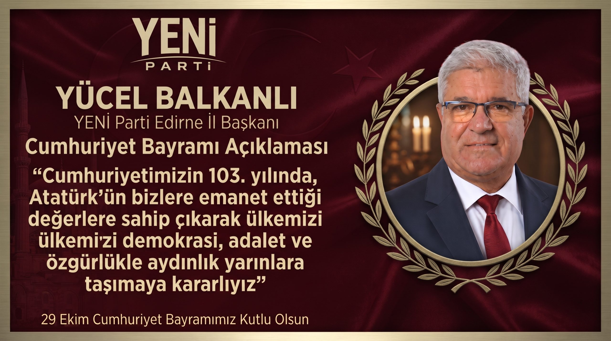 Yücel Balkanlı’dan Cumhuriyet Bayramı açıklaması