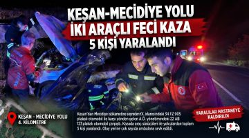 Keşan’da İki Otomobil Çarpıştı: 5 Yaralı