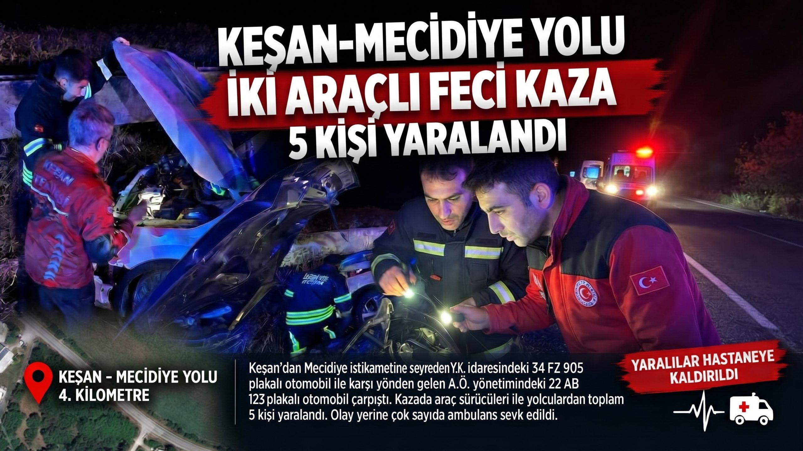 Keşan’da İki Otomobil Çarpıştı: 5 Yaralı